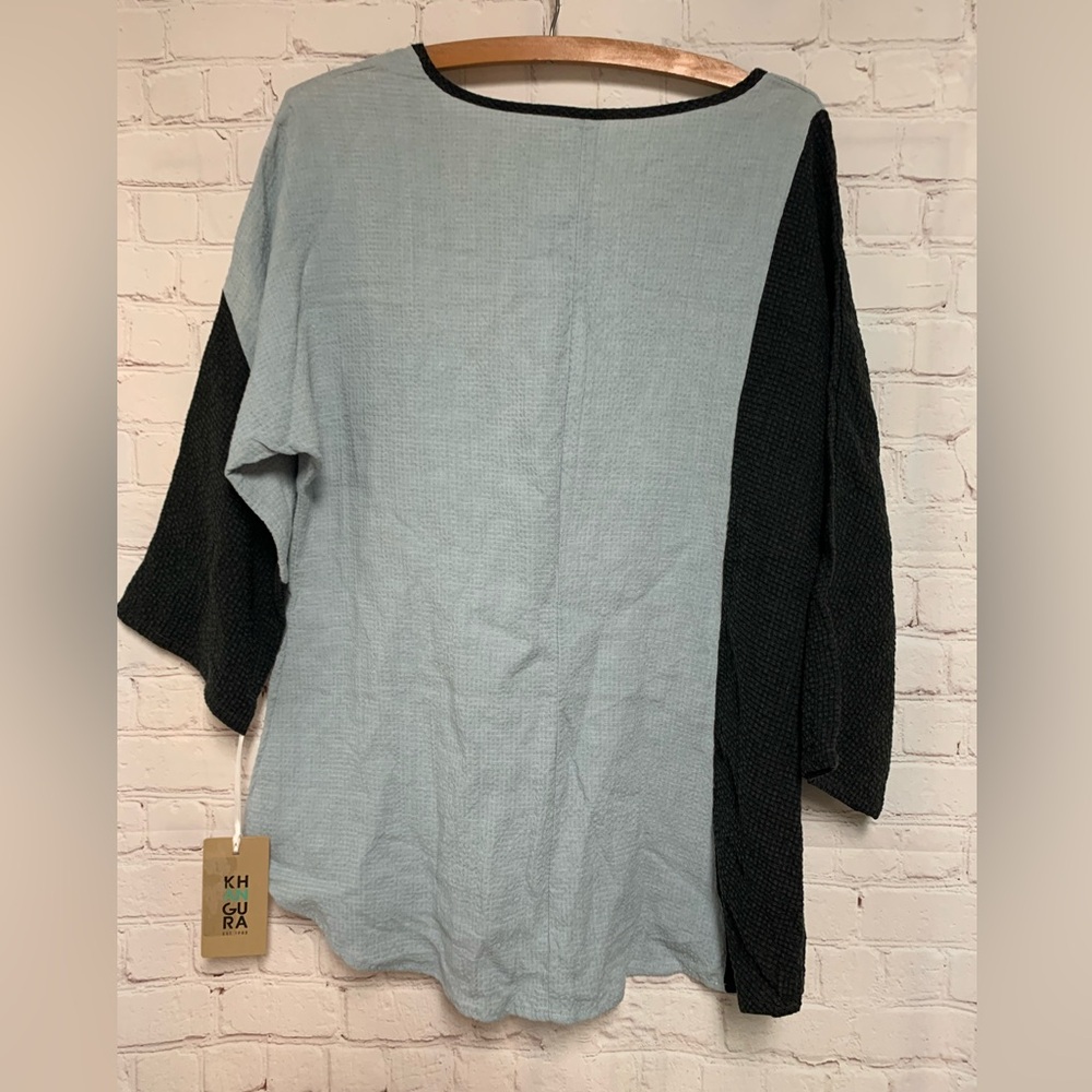 NEW Khangura Blue Black Linen Blend Top Tunic Size M - Picture 7 of 7
